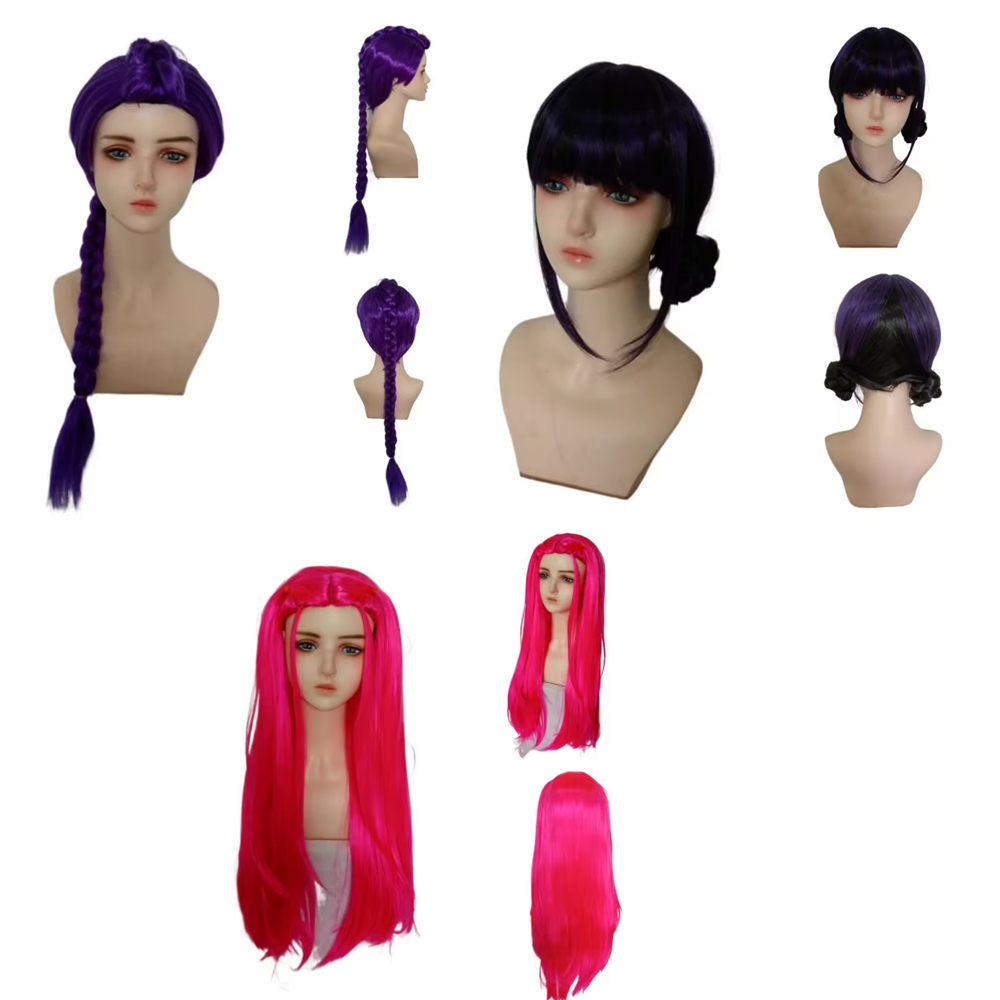 Anime Cosplay Girl With Black Hair - Parrucca Sintetica Lunga Viola con Trecce