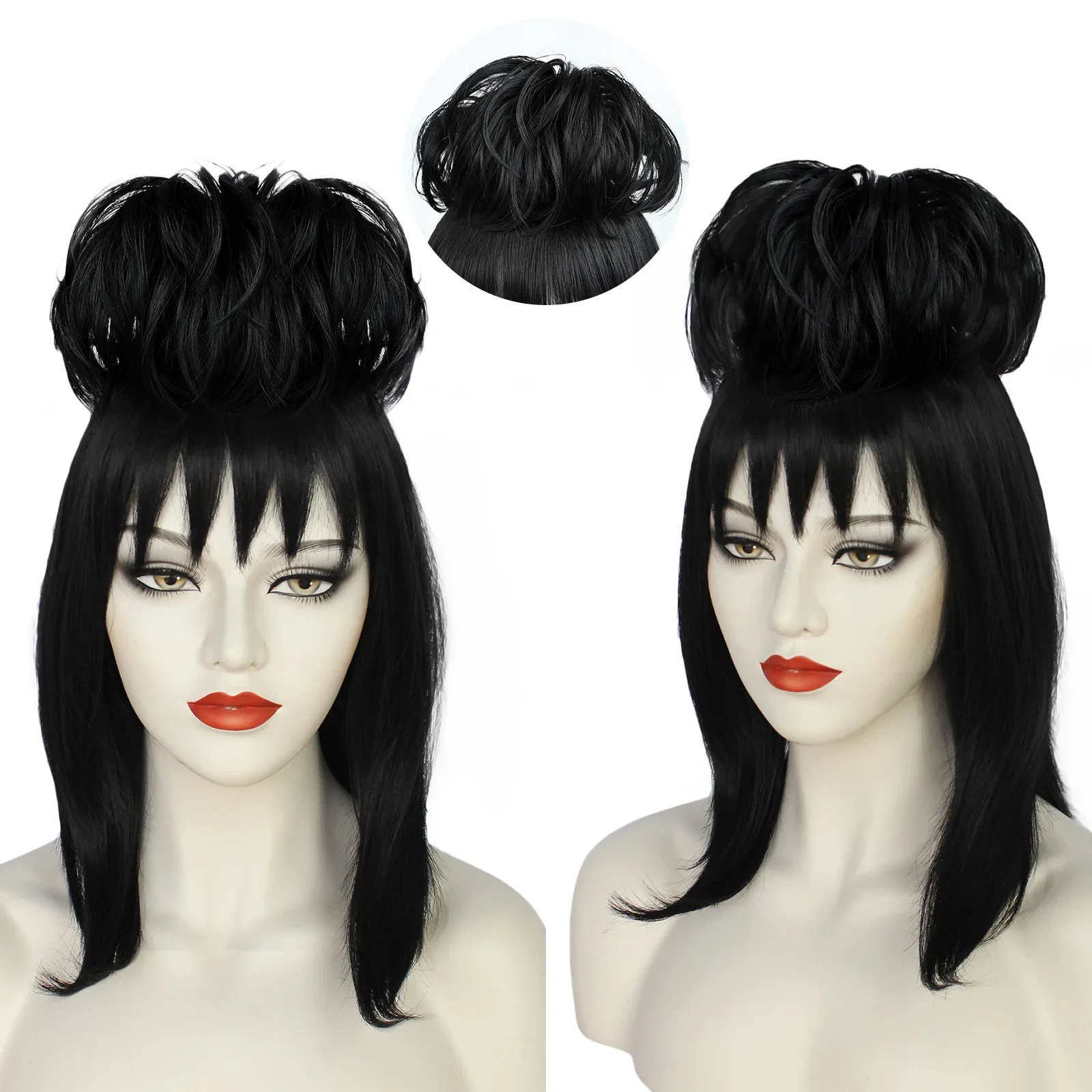 Anime Cosplay Girl With Black Hair - Lydia Deetz Parrucca Cosplay Abito da