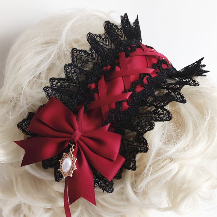 Anime Cosplay Girl With Black Hair - Fascia per capelli in pizzo Lolita